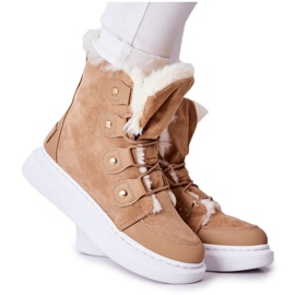 Stivali caldi Hoppy beige con pelliccia cachi