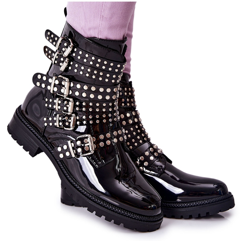 Stivali Jodhpur laccati con righe Nero Marchelli