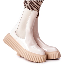 Stivali Alti Laccati Su Piattaforma Sereia Beige