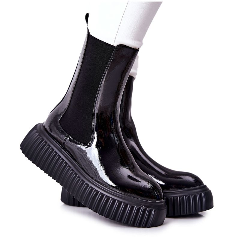 PS1 Stivali alti laccati sulla piattaforma Black Sereia nero