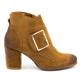 Exquisite Stivaletti da donna in pelle con fibbia tacco alto 1262EX cammello marrone
