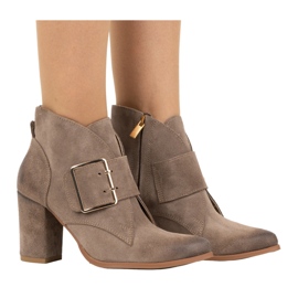 Exquisite Stivaletti da donna in pelle con fibbia tacco alto 1265EX beige scuro