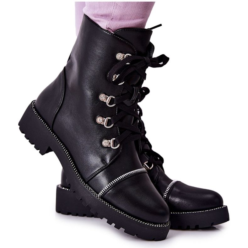 PG1 Stivali classici in pelle nera Daiane allacciati nero