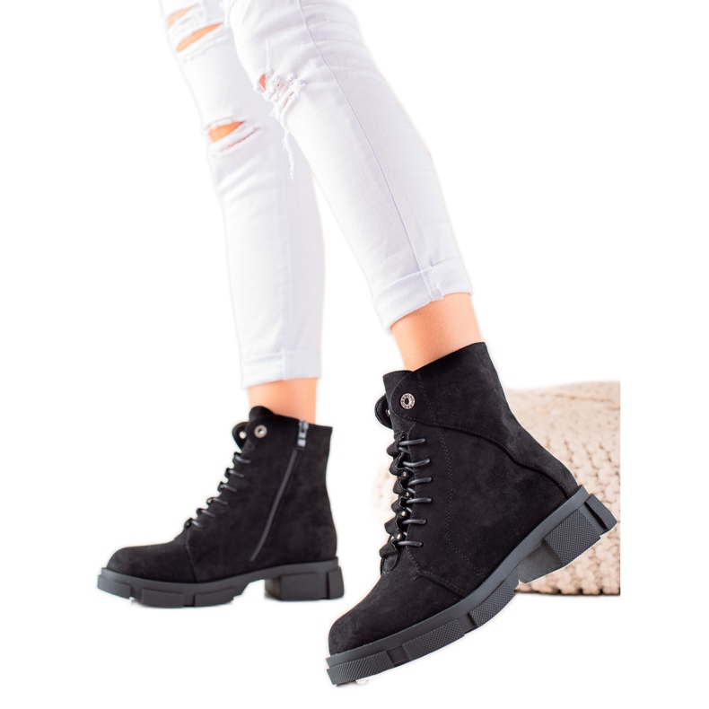 Goodin Stivali stringati in camoscio nero