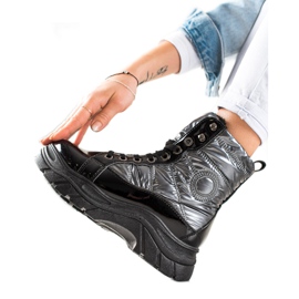 TRENDI Trappers trapuntati alla moda nero d'argento