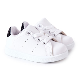 Sneakers per bambini bianche e nere lucide bianco