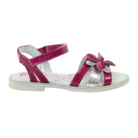 Sandali in pelle per bambini con fiore Ren But 4166 rosa grigio