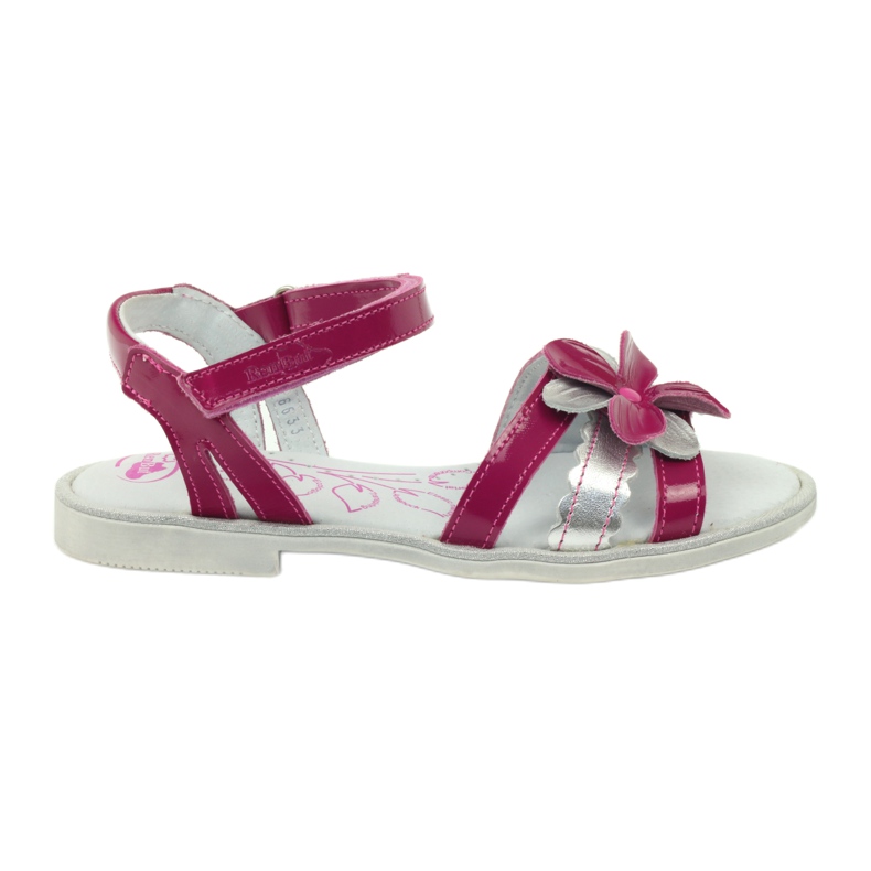 Sandali in pelle per bambini con fiore Ren But 4166 rosa grigio