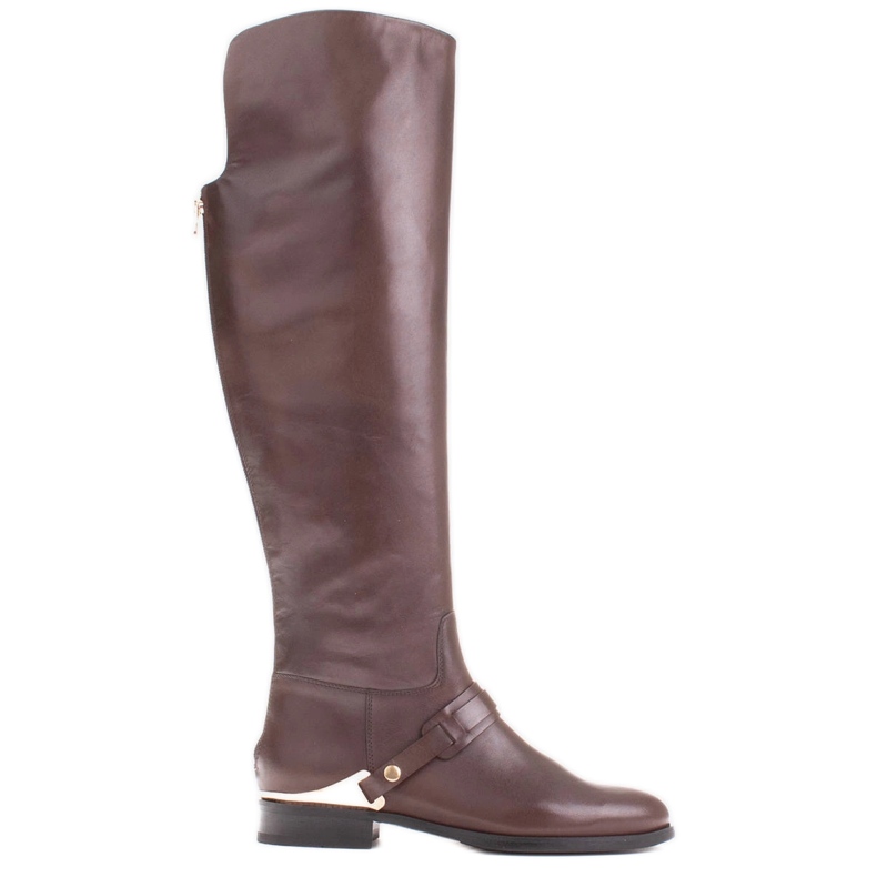 Marco Shoes Stivali da equitazione in pelle con placca oro marrone