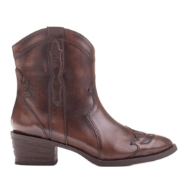 Marco Shoes Stivali da cowboy in pelle lucidata a mano marrone