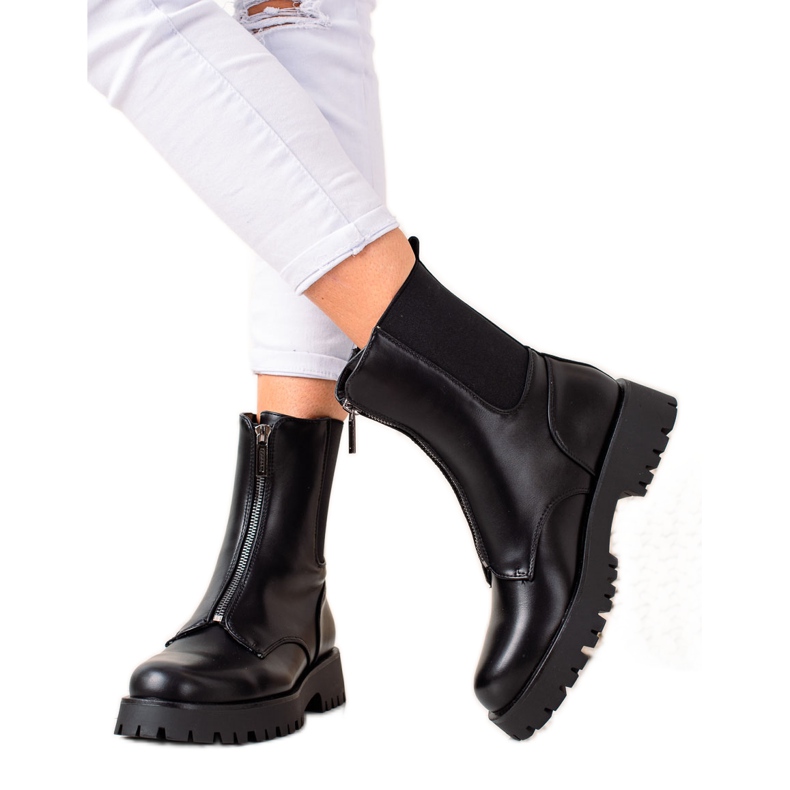 TRENDI Stivali caldi con cerniera nero