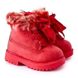 FR1 Stivali Bambini Trappers Isolati Con Pelliccia Rosso Tesoro