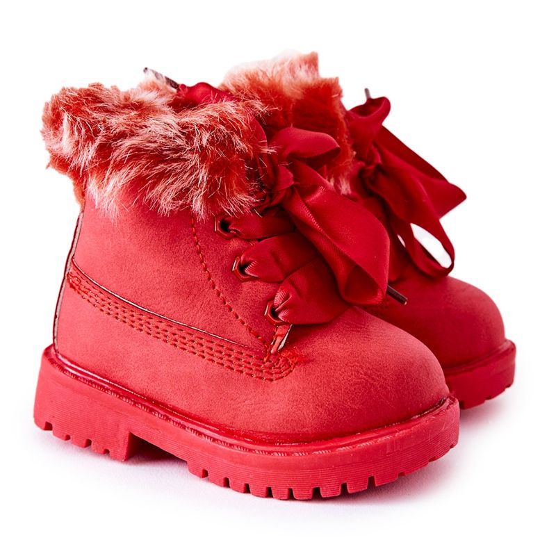 FR1 Stivali Bambini Trappers Isolati Con Pelliccia Rosso Tesoro