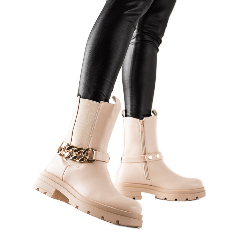 TRENDI Stivali Alti Con Catena beige