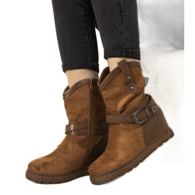 Stivali cammello da donna con zeppa calda Sherry marrone