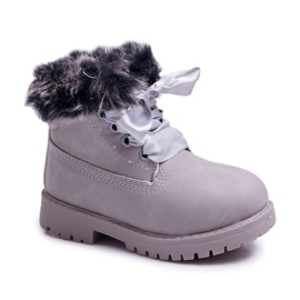 FRROCK Stivali per bambini riscaldati con pelliccia grigia Tesoro Trappers grigio