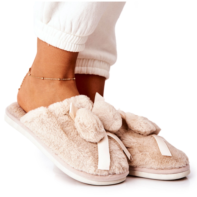 Pantofole In Pelliccia Con Pompon Beige Pamppies