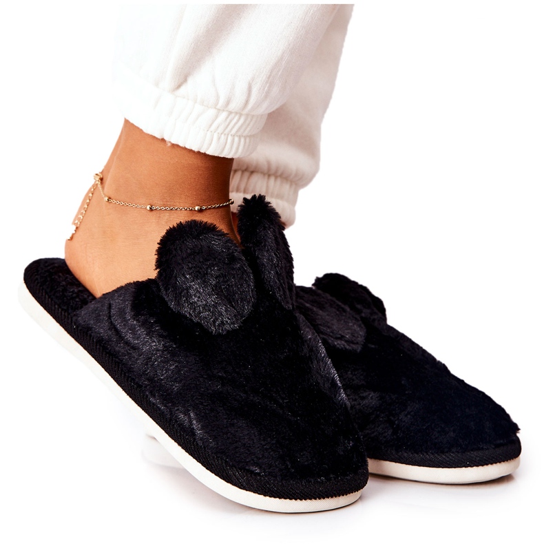 Pantofole Di Pelliccia Con Orecchie Di Thorpe Nere nero