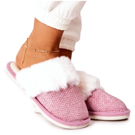Pantofole rosa caldo con pelliccia Flamarin beige