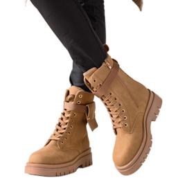 TRENDI Stivali stringati Trappers con tasca beige