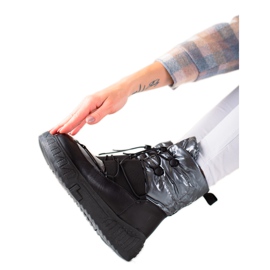 TRENDI Comodi scarponi da neve sulla piattaforma nero argento