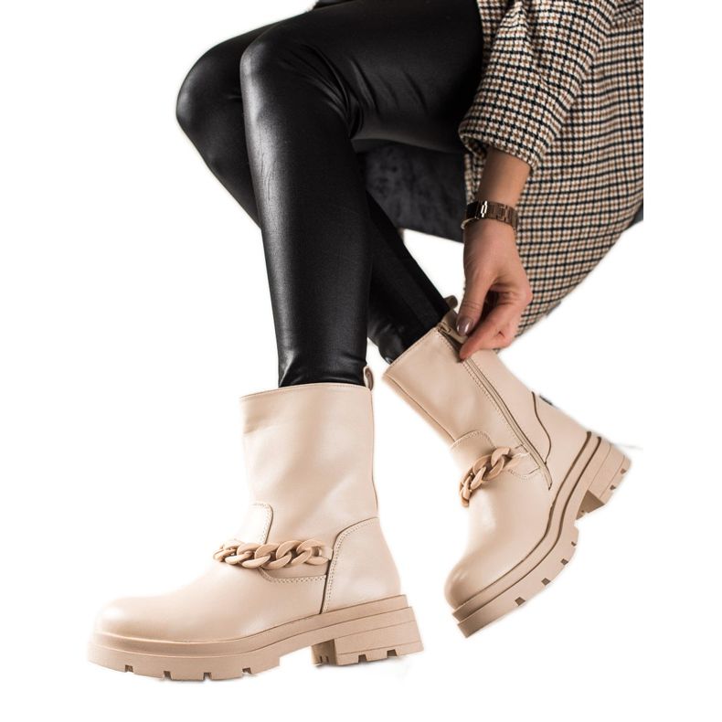 TRENDI Stivali con plateau alla moda beige
