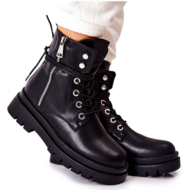 PG1 Stivali Su Cerniera Con Binding Nero Elissmo