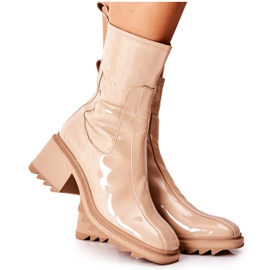 PM1 Stivaletti Merelien beige laccati con tacco alto