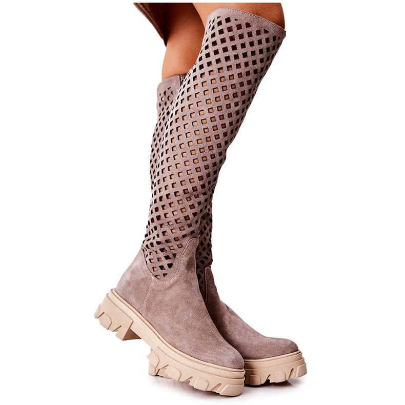 PA2 Kallede Stivali scamosciati traforati marrone chiaro beige