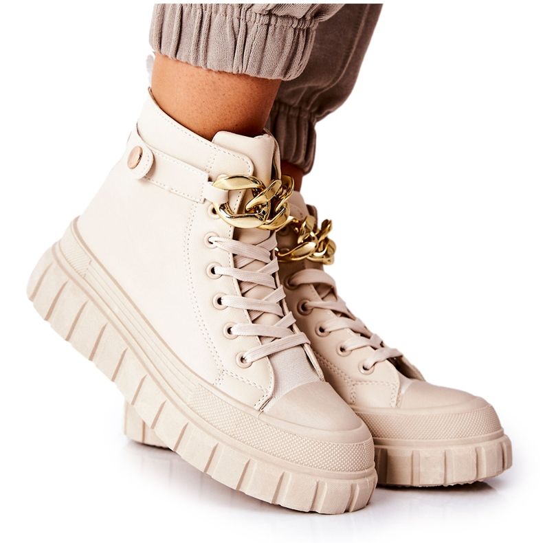 Sneakers Alte Su Piattaforma Standies Beige d'oro