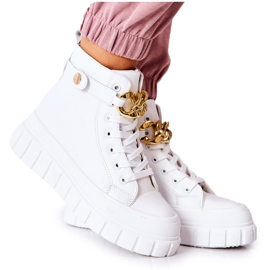 Sneakers alte sulla piattaforma bianca Standies bianco d'oro