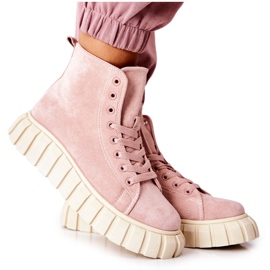 Sneakers alte in pelle scamosciata su piattaforma Meniphise rosa beige