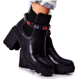 PS1 Stivali Da Donna In Pelle Con Tacco Con Cristalli Nero Macbeth