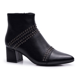 PS1 Stivali Da Donna Con Tacco In Spitz Con Rivetti Nero Prima