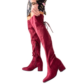 Laura Mode Stivali alti alla coscia con tacco alto rosso