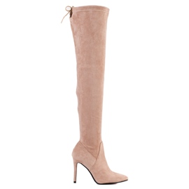 Small Swan Stivali in pelle scamosciata su un tacco alto beige