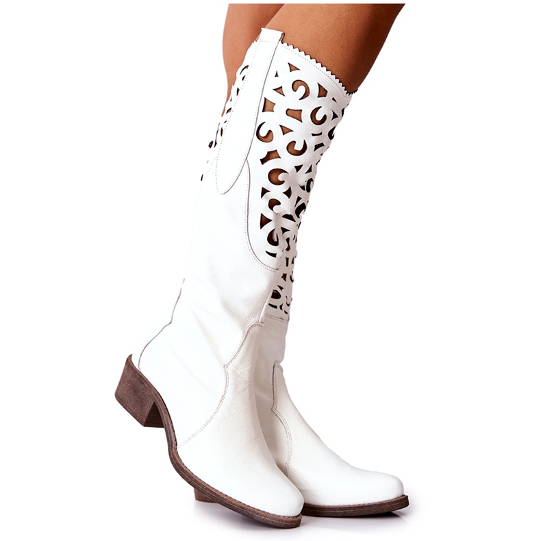 PA2 Stivali traforati in pelle in bianco Decorous bianca