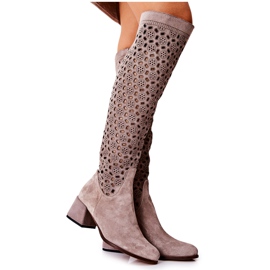 PA2 Stivali in camoscio con motivo traforato, Hekilea brown marrone chiaro