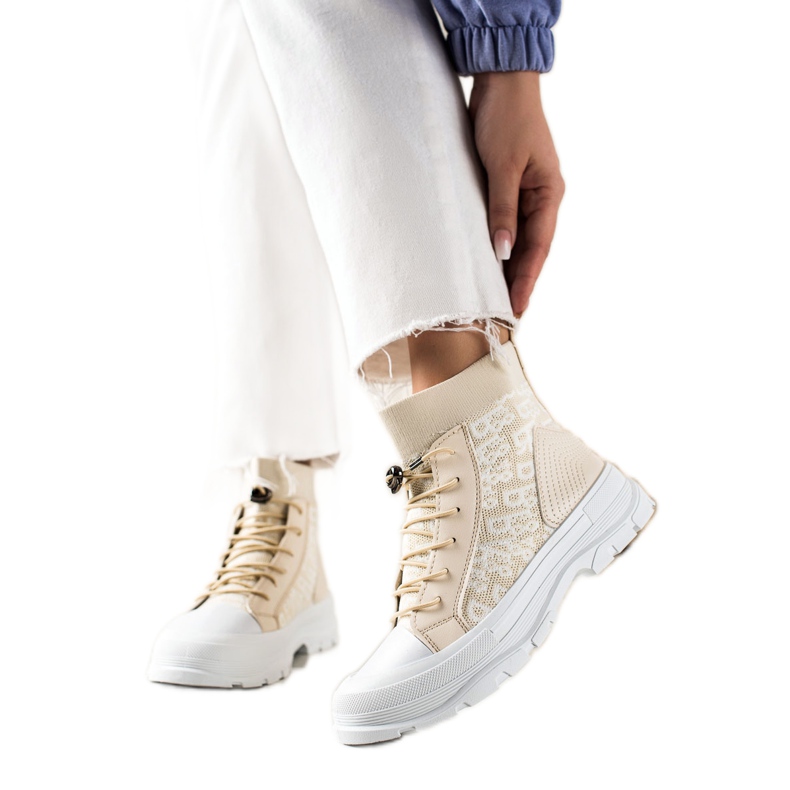 Goodin Sneakers alte alla moda beige bianca