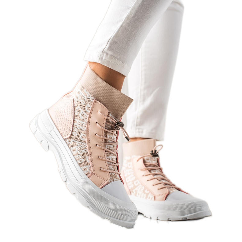 Goodin Sneakers alte alla moda bianca rosa