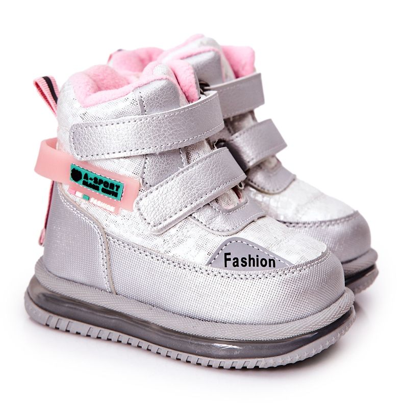 PJ2 Stivali da neve caldi Stivali Hesiera argento con cerniera rosa