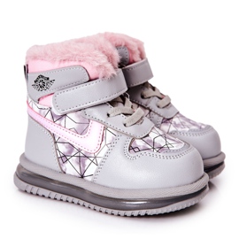 PJ2 Stivali da neve caldi per bambini grigio e rosa Shirinell