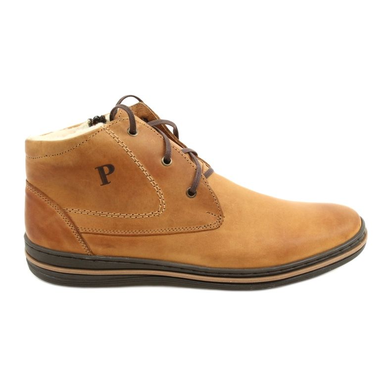 Polbut Stivali invernali da uomo, allacciati 339S cammello beige giallo