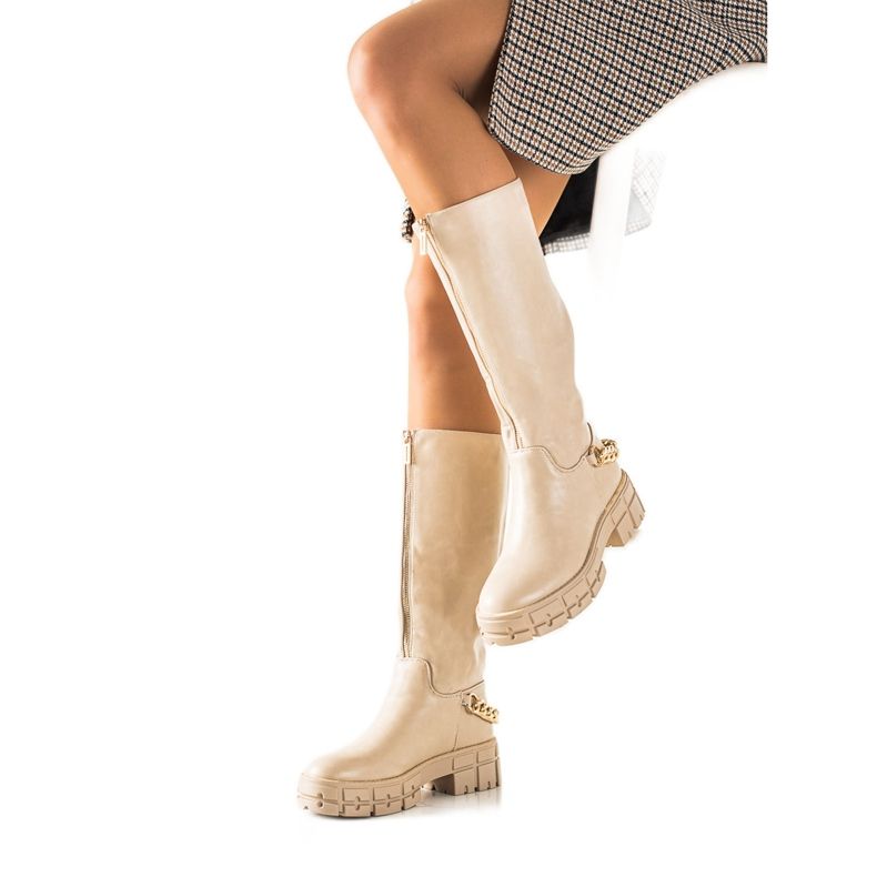 TRENDI Stivali sulla piattaforma con cerniera beige