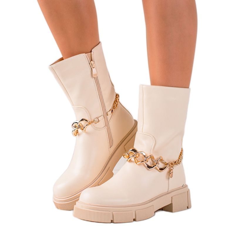 Gogo Stivali da lavoro alla moda con catena beige