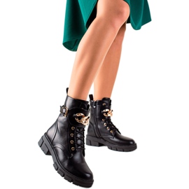 TRENDI Stivali alla moda Trapper in ecopelle nero
