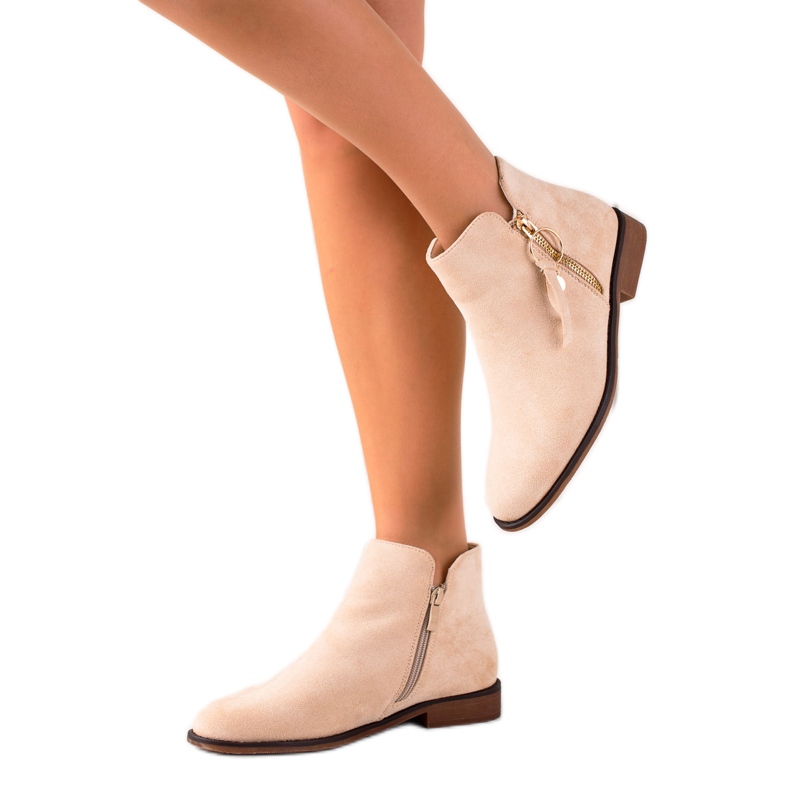 Super Me Stivali con cerniera dorata beige
