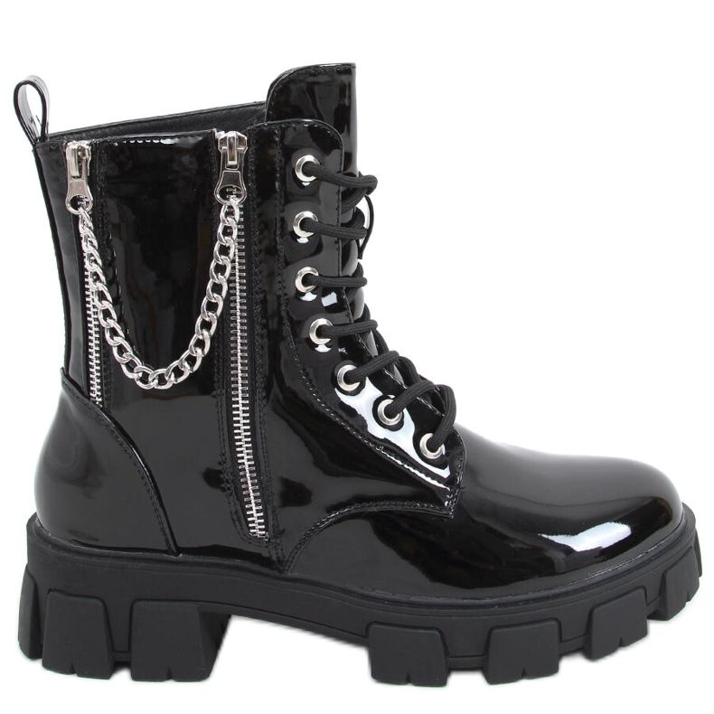 Stivaletti in vernice con catena Mina Black nero
