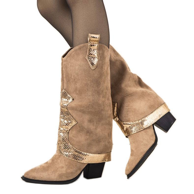 Stivali texani Luciana beige d'oro