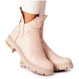 PA2 Stivali In Pelle Con Un Taglio Beige Tanya